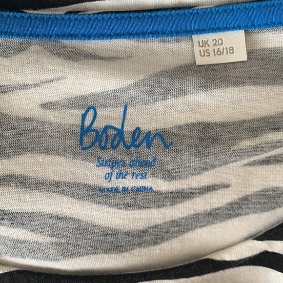 Boden Black White Striped Long Sleeve Top Sz 16/18 Preppy Coastal Grandma - Picture 6 of 8
